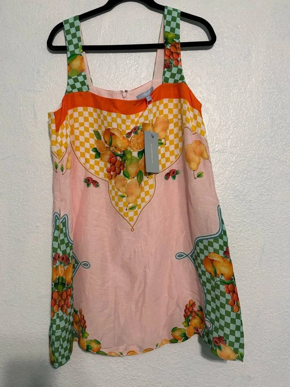Antonio Melani Linen Blend Fruit Print Mini Dress Size Large NWT Summer Resort